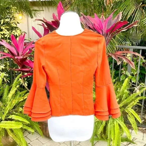 Bebe Orange Tiered Bell Sleeve Blouse - Picture 3 of 8